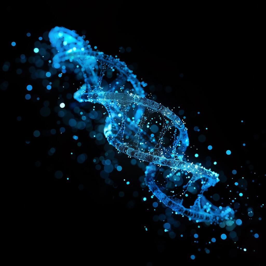glowing blue digital genome